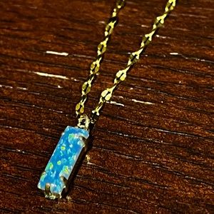 Blue iridescent holographic gold necklace